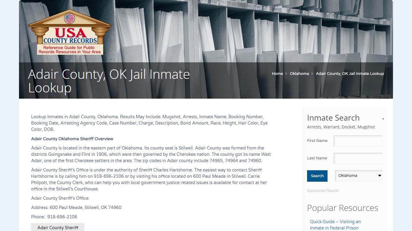 Adair County, OK Jail Inmate Lookup | Name Search